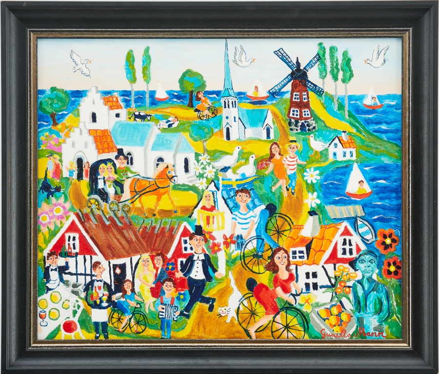 Artwork by Gunilla Mann, Festligheter på Österlen, Made of Oil on canvas