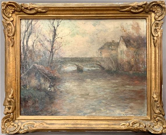 Bord de rivière au pont by Michel Korochansky