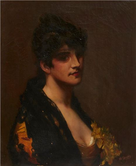 Portrait of a woman with black lace collar by William Strang