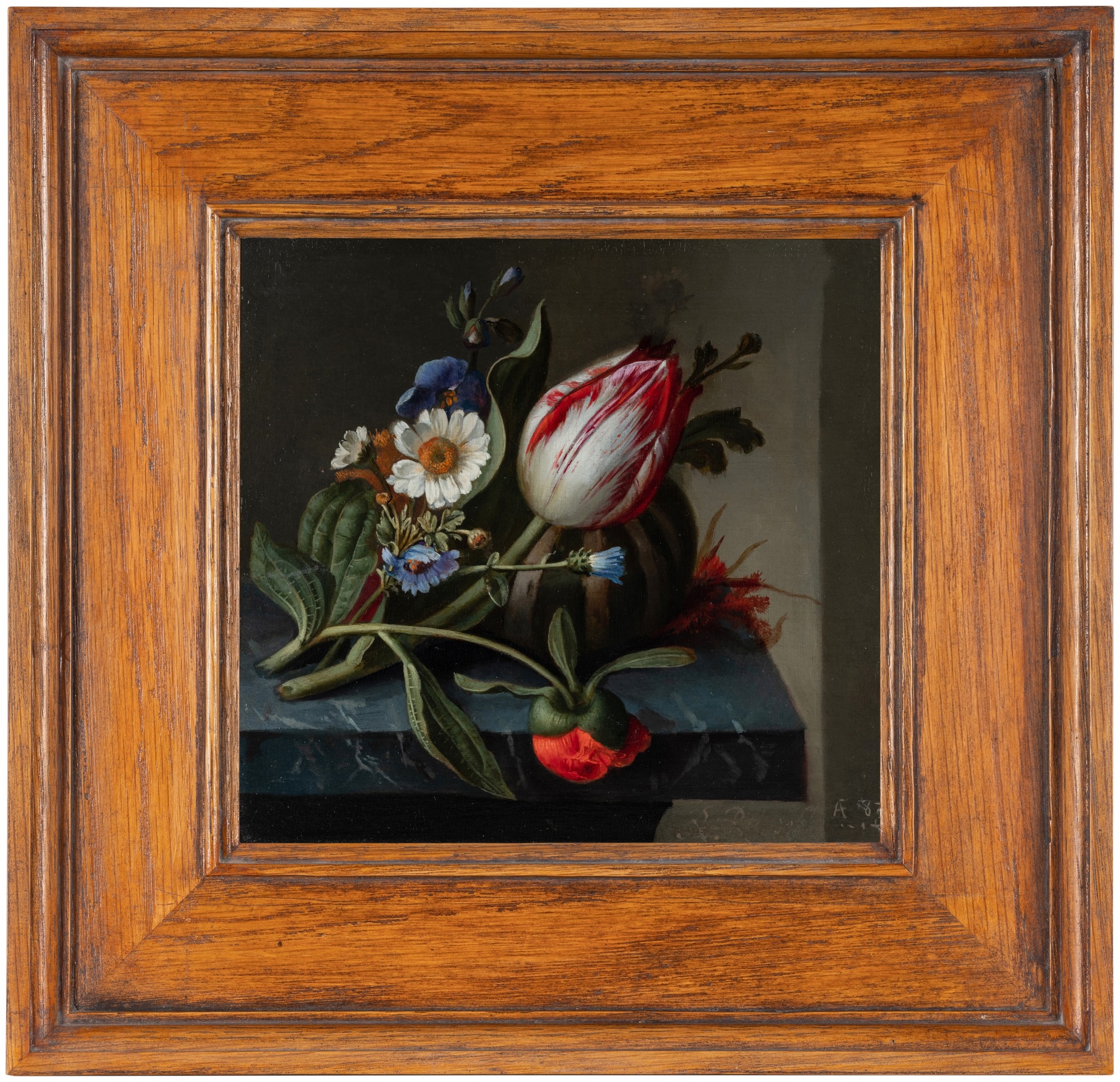 Rachel Ruysch | Still life of a tulip and other flowers with a melon ...
