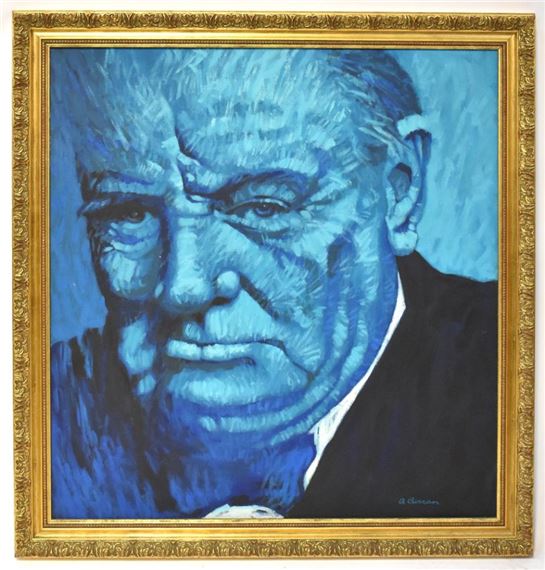 Allen Curran | 'Winston Churchill in Blue', head and shoulders portrait ...