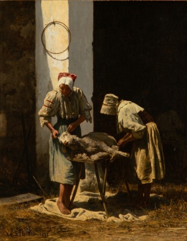 Artwork by Carl Rudolf Huber, Die Scafschur, Made of Oil on canvas