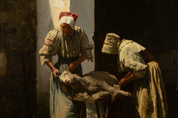 Artwork by Carl Rudolf Huber, Die Scafschur, Made of Oil on canvas