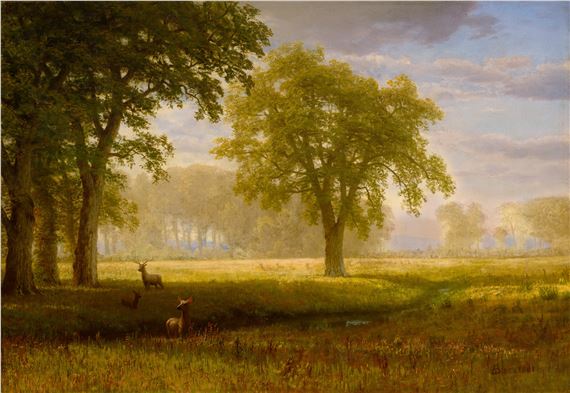 Elk in Oak Grove (Tuolumne Meadows) by Albert Bierstadt, Painted circa 1875