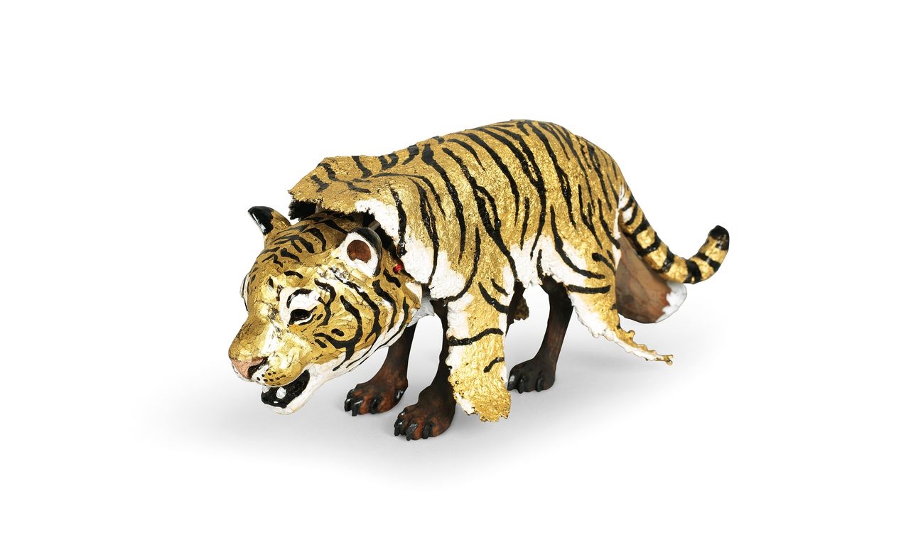 Artwork by Toshiro Baba, Fox and Tiger, Made of Wood, lacquer, gold leaf