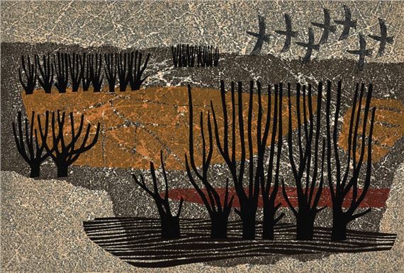 Copse of Trees & Bird Flock by Fumio Fujita, 1964