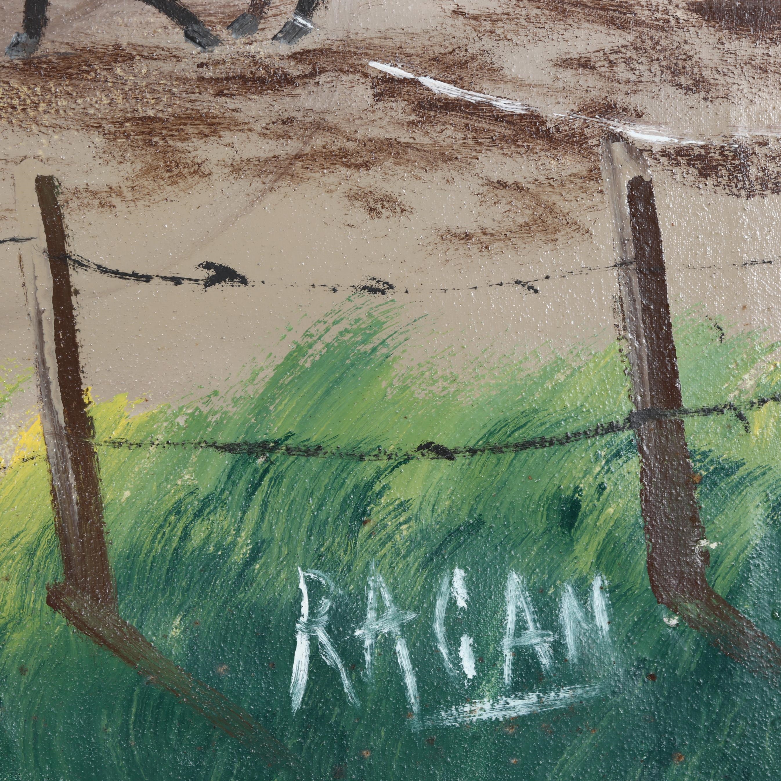 Robert Ragan | Vintage Folky Painting of Colonial Cottage with Figures ...