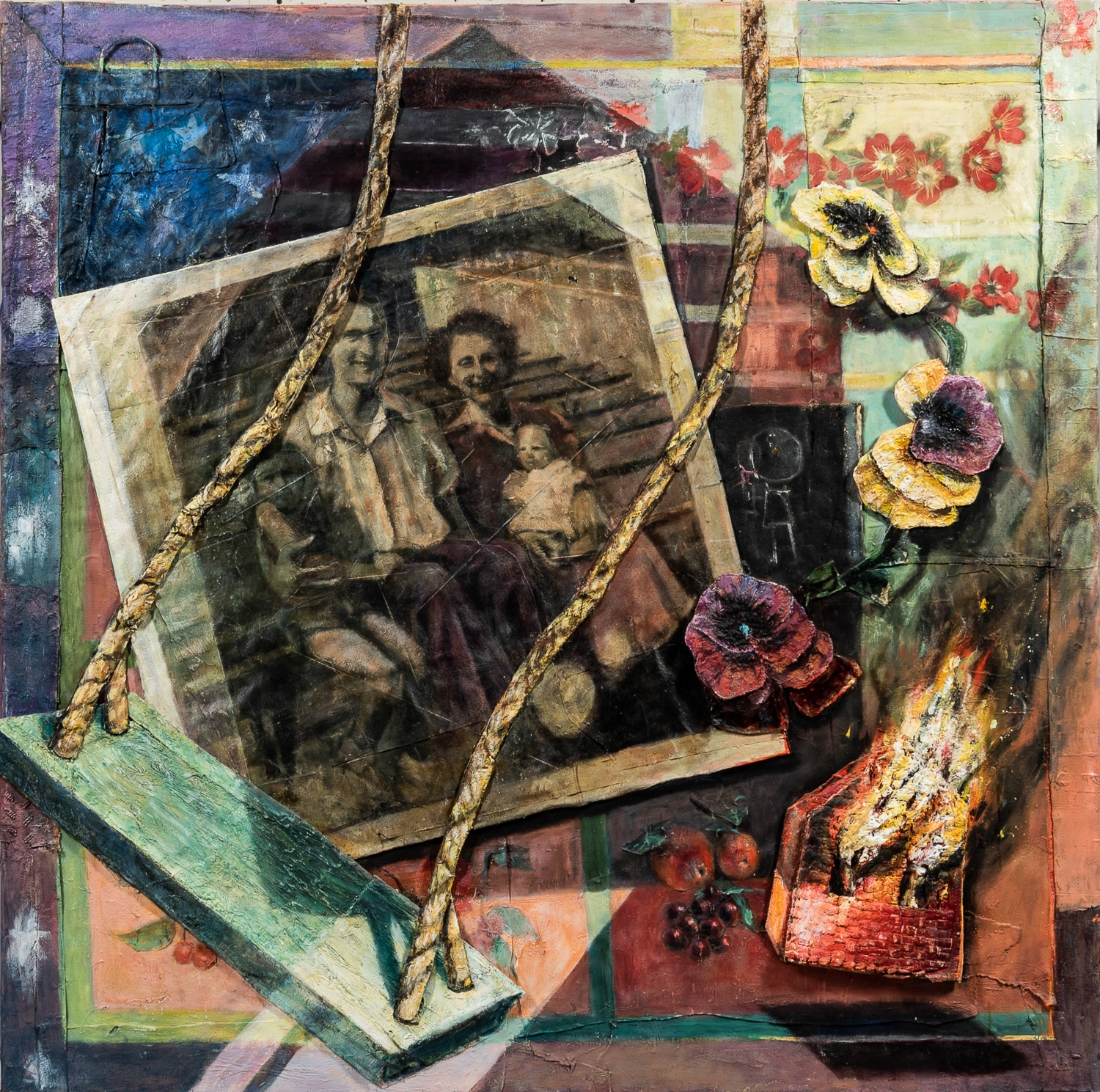 Artwork by Lorie Hamermesh, Swinging Out of Control, Made of Oil, mixed media, and collage on canvas