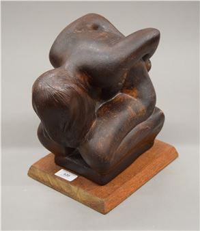 an abstract sculpture on wooden plinth base - Ken Patecky