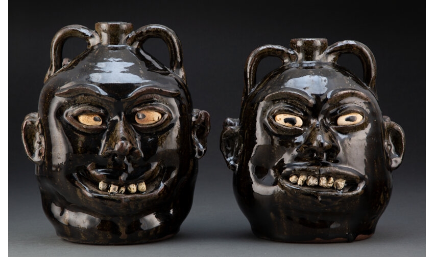 Artwork by Lanier Meaders, Set of Two-Headed Face Jugs, Made of Glazed stoneware
