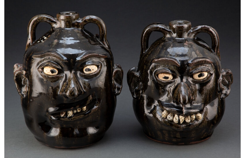 Artwork by Lanier Meaders, Set of Two-Headed Face Jugs, Made of Glazed stoneware
