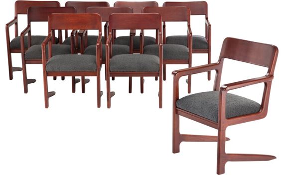 Set of Ten Custom Dining Chairs by Lou Hodges, circa 1970