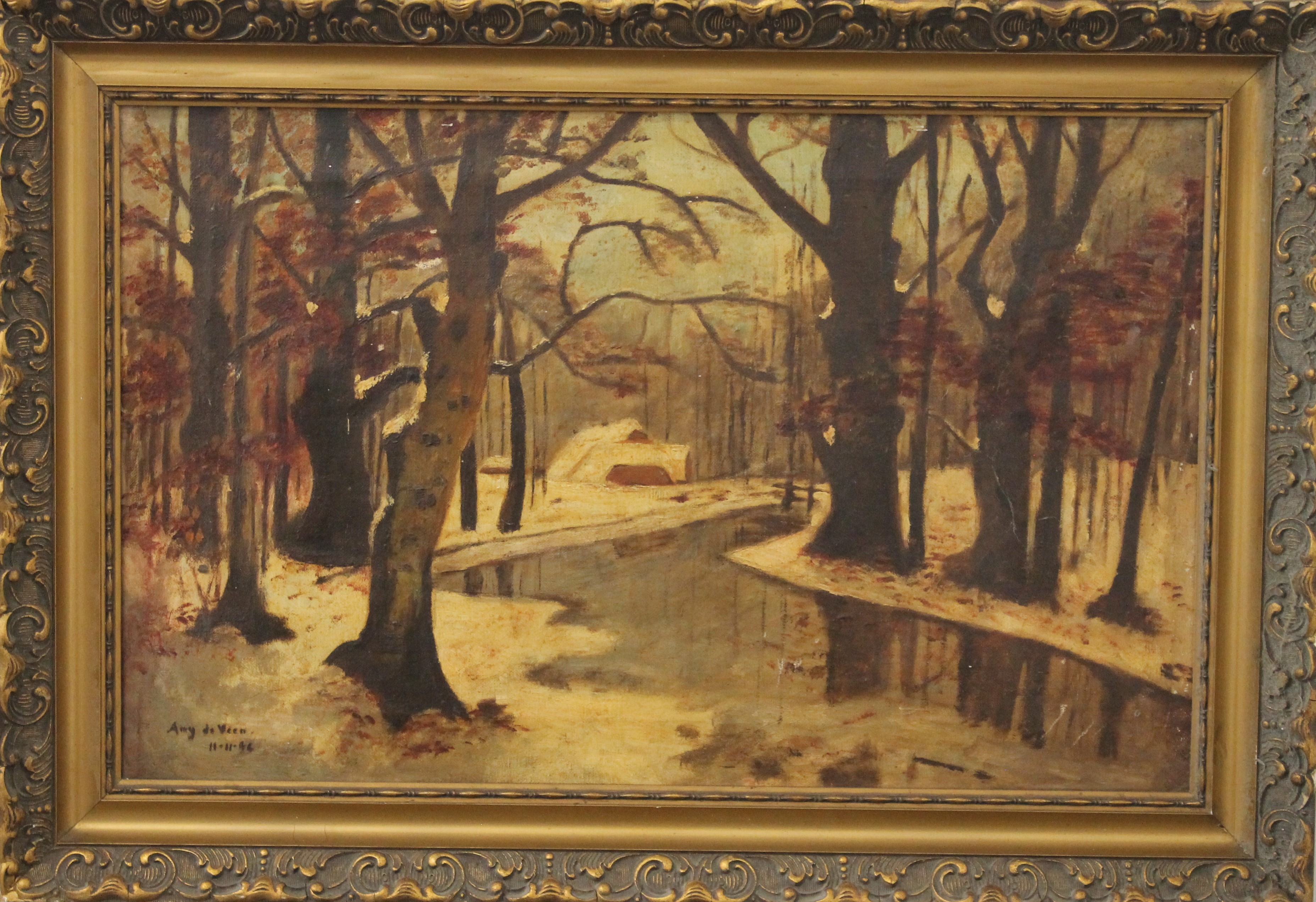 Artwork by Aug de Veen, Autumn Woodland Scene, Made of oil on canvas