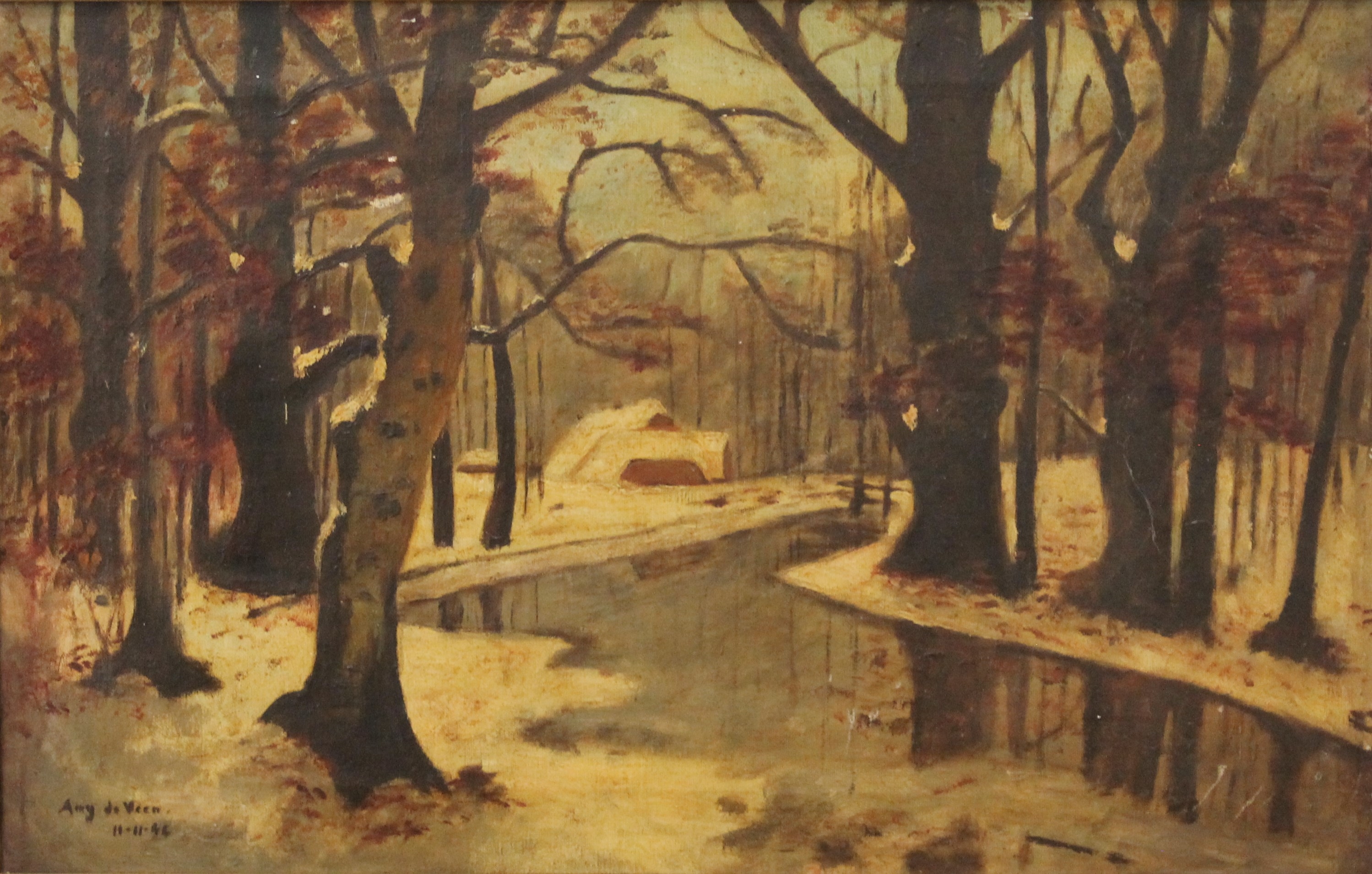 Artwork by Aug de Veen, Autumn Woodland Scene, Made of oil on canvas