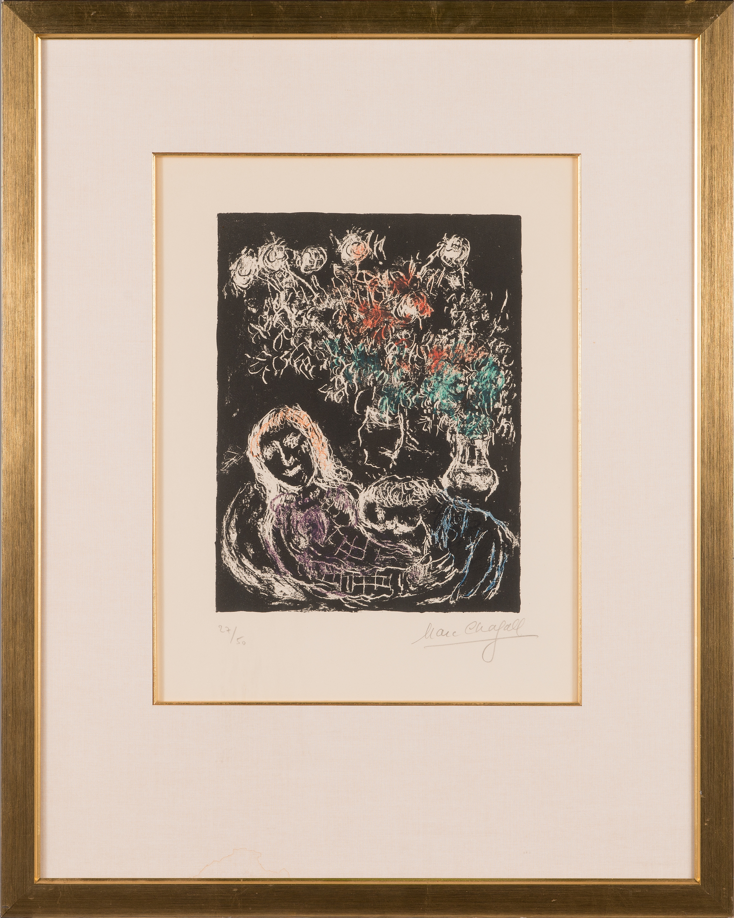 Couple sur Fond Noir by Marc Chagall, 1973