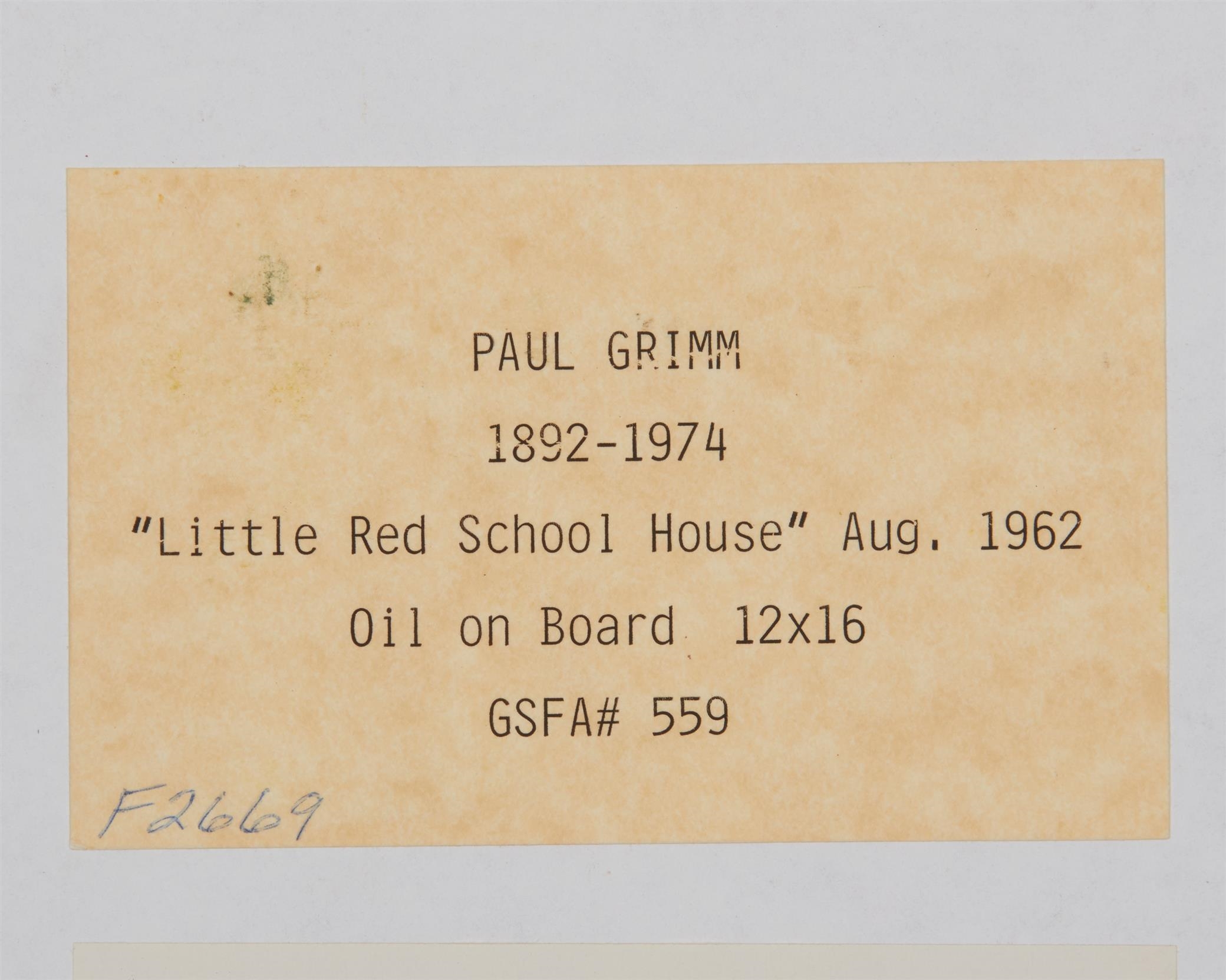 Artwork by Paul Grimm, "Little Red School House,", Made of Oil on canvas
