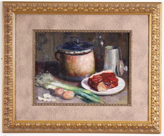 table-top still-life with meat and vegetables by Mathilde Arbey