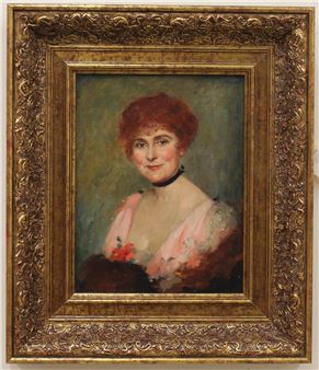 portrait of a woman in pink dress - Andree Lenique de Francheville