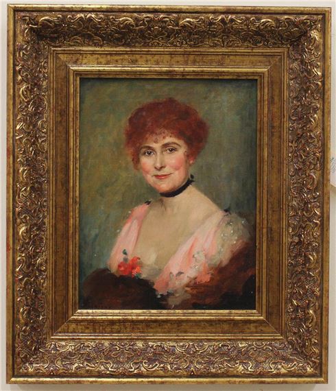 portrait of a woman in pink dress - Andree Lenique de Francheville