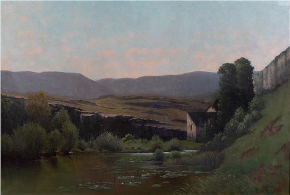 LANDSCAPE WITH POND AND LILIES IN THE FOREGROUND by Johannes Son