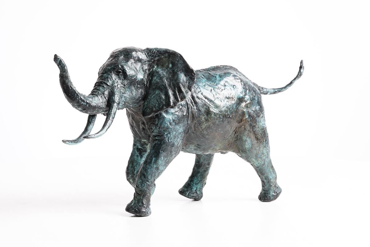 Artwork by Mark Rode, Charging Elephant, Made of bronze