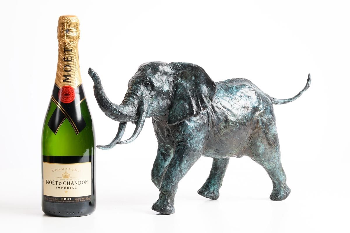 Artwork by Mark Rode, Charging Elephant, Made of bronze