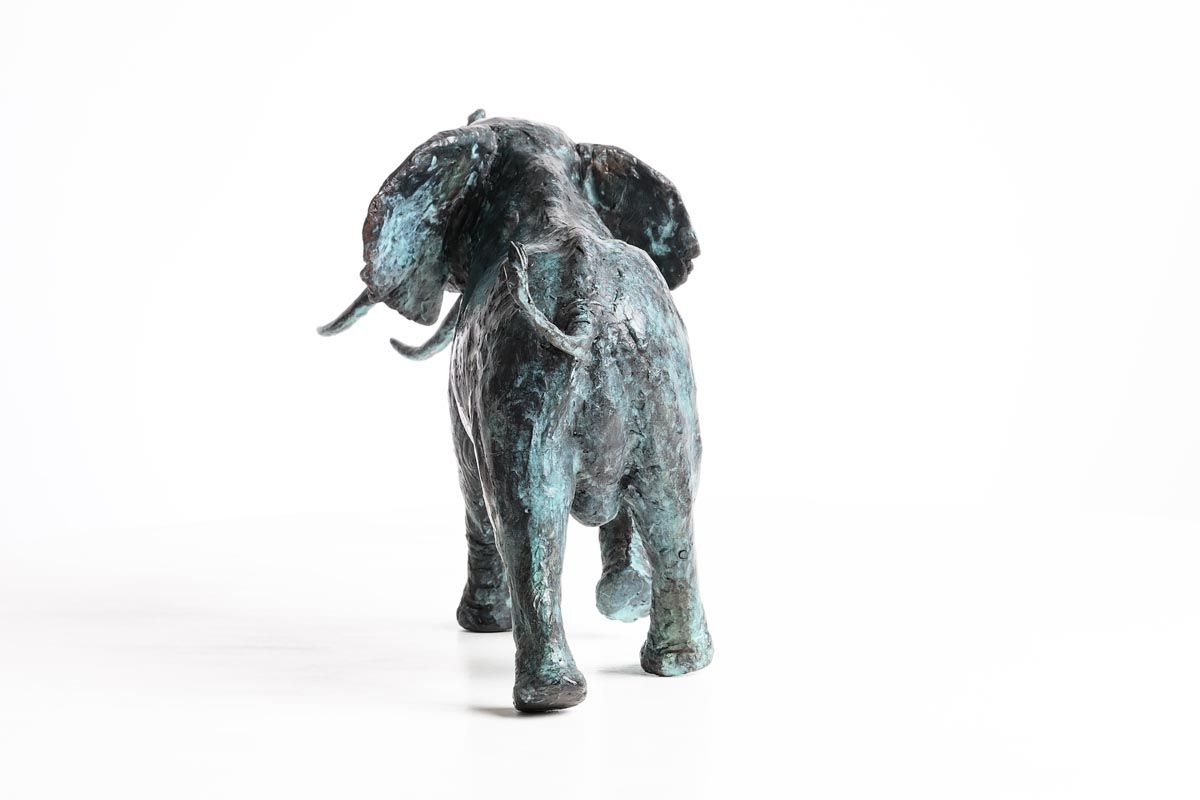 Artwork by Mark Rode, Charging Elephant, Made of bronze