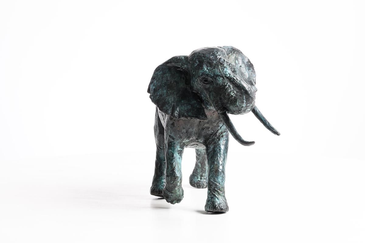 Artwork by Mark Rode, Charging Elephant, Made of bronze