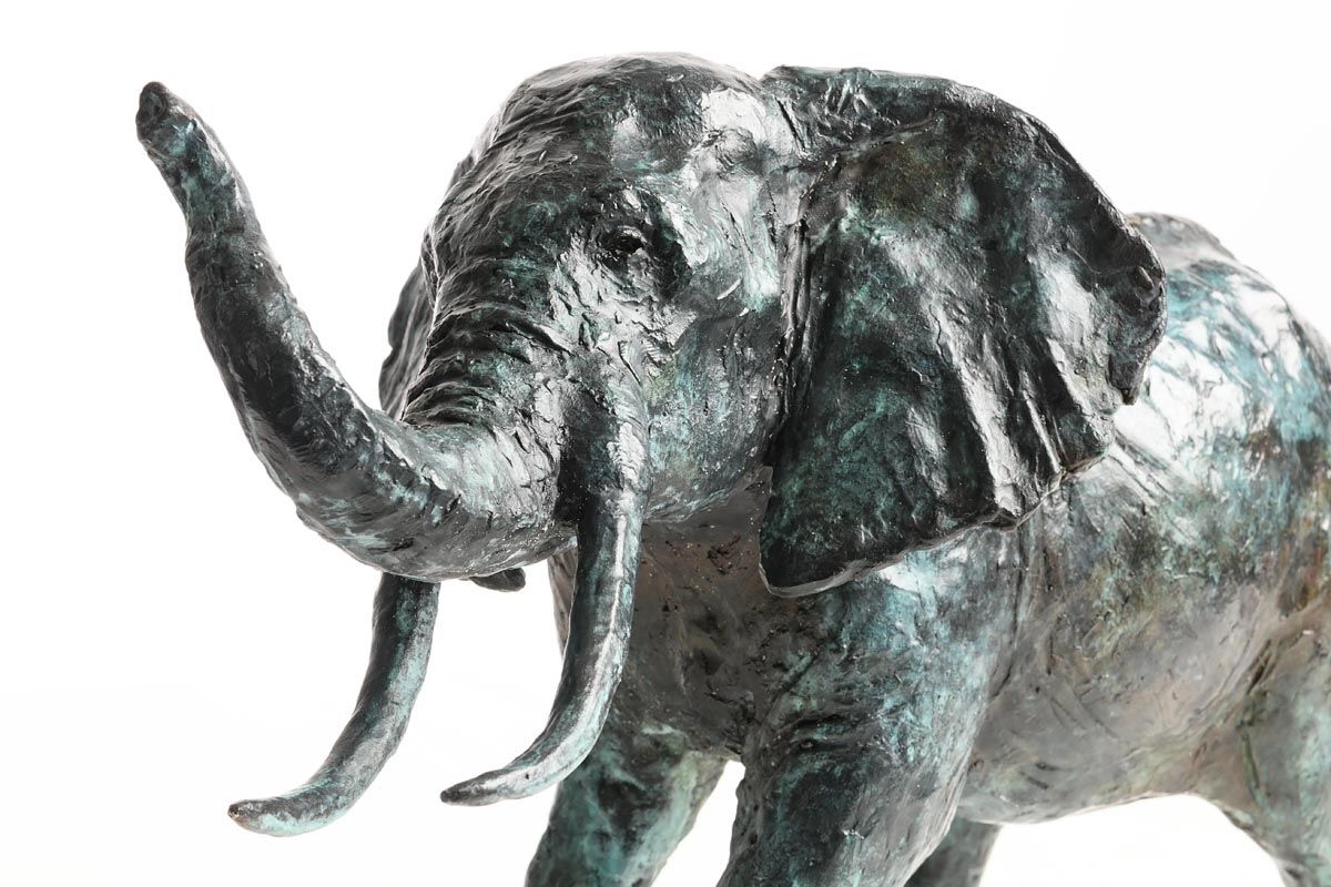 Artwork by Mark Rode, Charging Elephant, Made of bronze