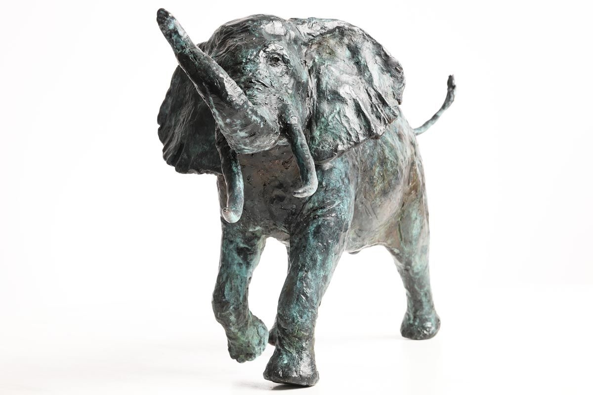 Artwork by Mark Rode, Charging Elephant, Made of bronze