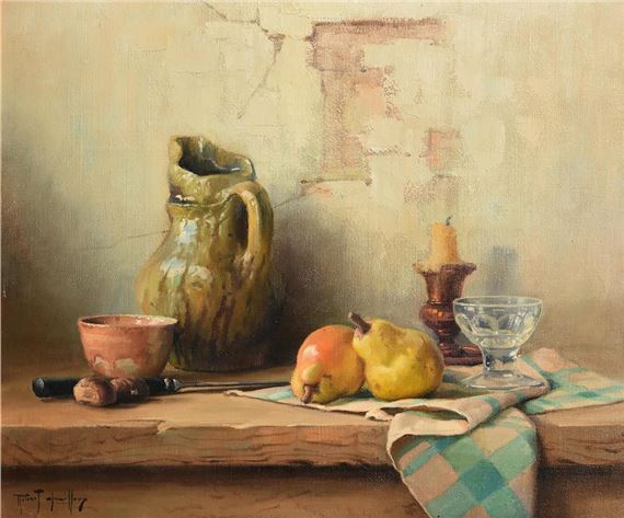 Still Life - Pitcher, Pears, Candlestick and Chestnuts by Robert Chailloux