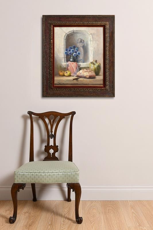 Artwork by Robert Chailloux, Still Life - Pewter Jug of Thistles with Bread (1991), Made of oil on canvas