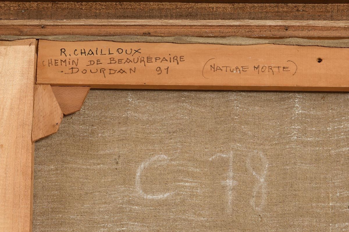 Artwork by Robert Chailloux, Still Life - Pewter Jug of Thistles with Bread (1991), Made of oil on canvas