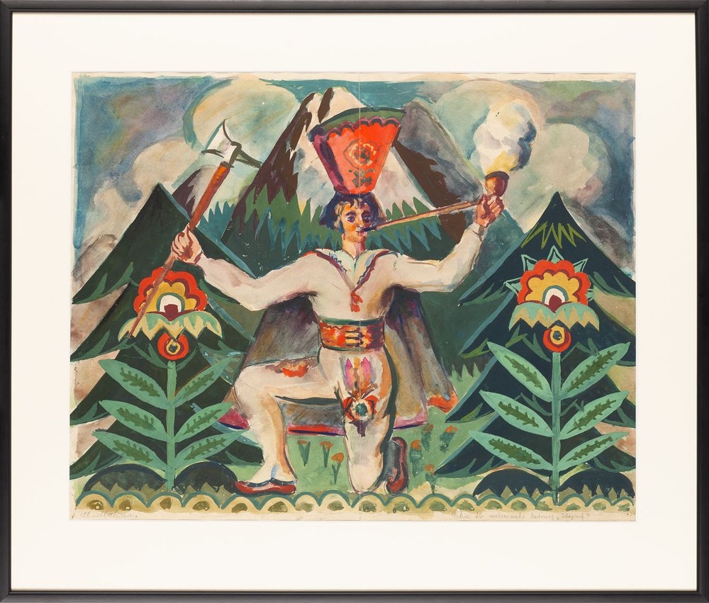 Artwork by Marian Malina, Sketch for a folk coloring book Highland robber, Made of gouache/paper