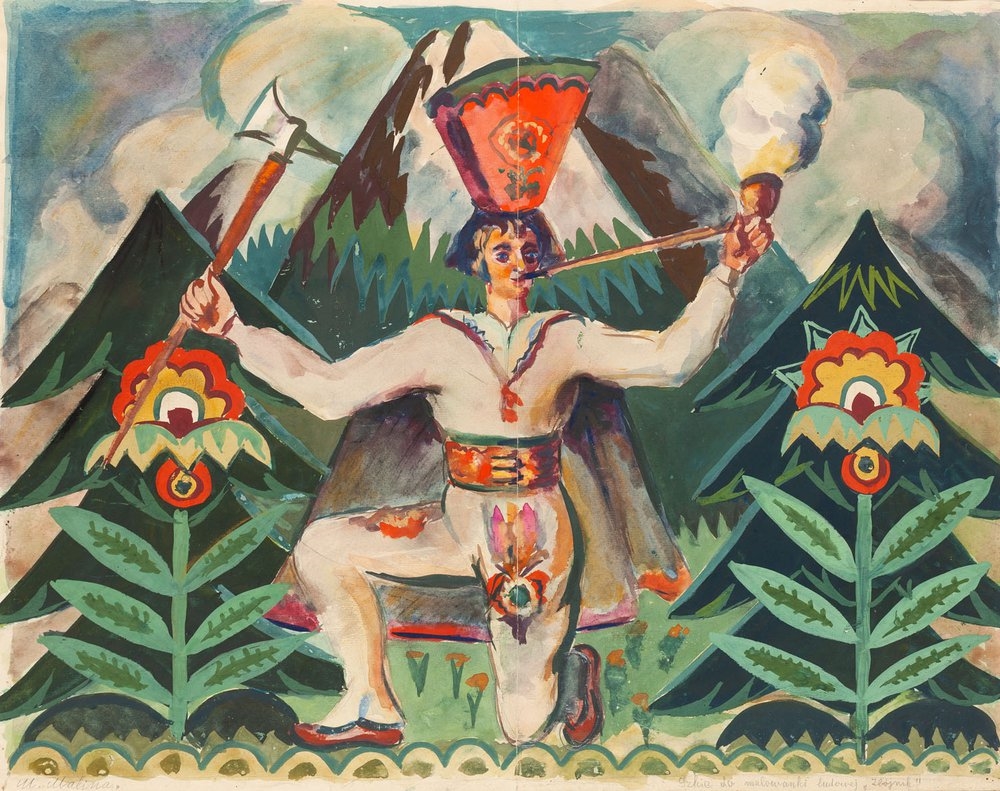 Artwork by Marian Malina, Sketch for a folk coloring book Highland robber, Made of gouache/paper