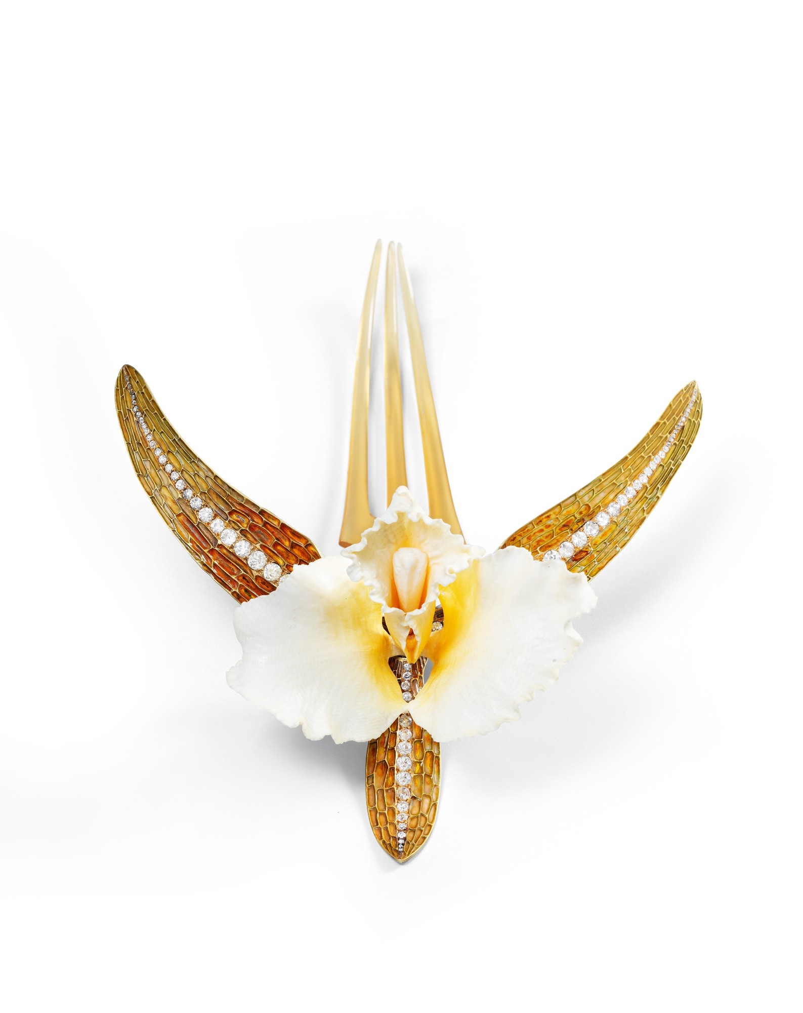 Artwork by René Lalique, Ivory, horn, enamel and diamond comb, 'Cattleya', Made of Ivory, horn, enamel and diamond