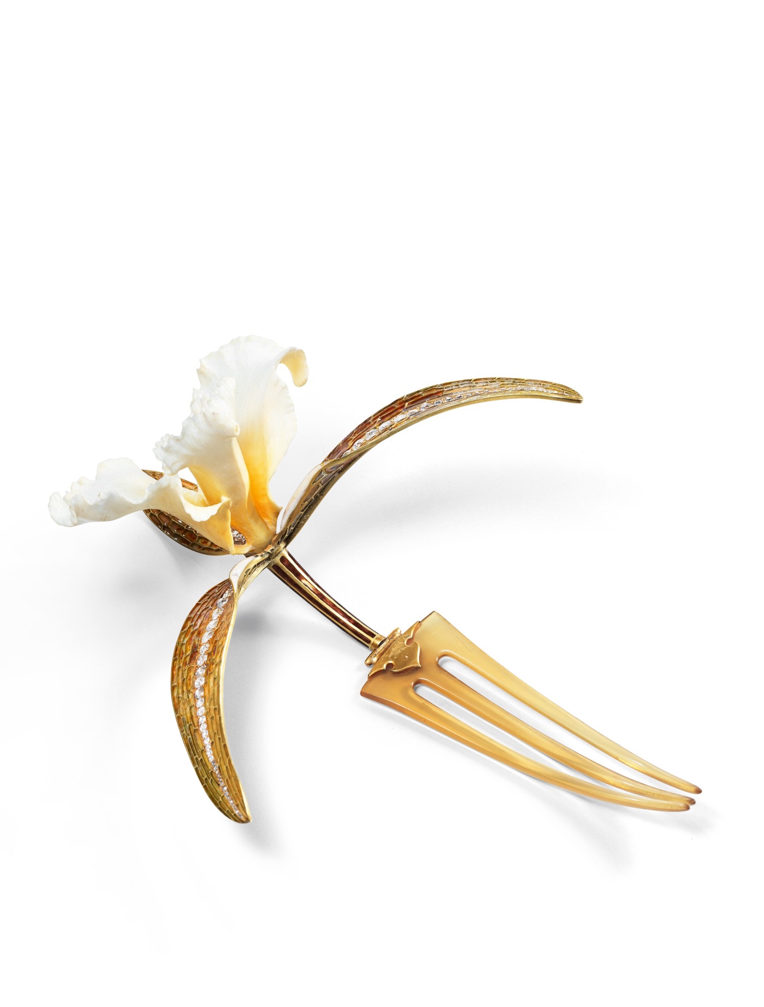Artwork by René Lalique, Ivory, horn, enamel and diamond comb, 'Cattleya', Made of Ivory, horn, enamel and diamond