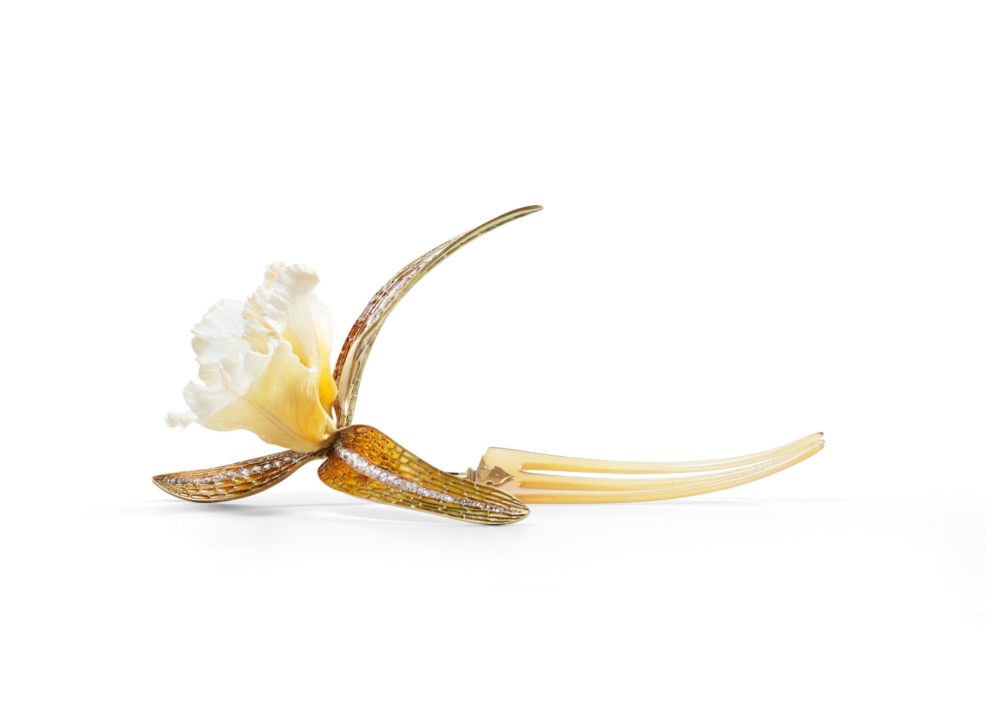 Artwork by René Lalique, Ivory, horn, enamel and diamond comb, 'Cattleya', Made of Ivory, horn, enamel and diamond