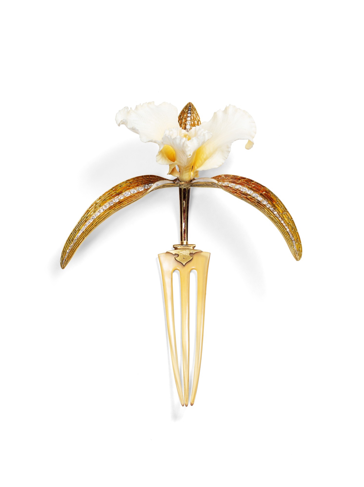 Artwork by René Lalique, Ivory, horn, enamel and diamond comb, 'Cattleya', Made of Ivory, horn, enamel and diamond