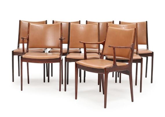 Set of six chairs and two armchairs with rosewood frame - Johannes Andersen