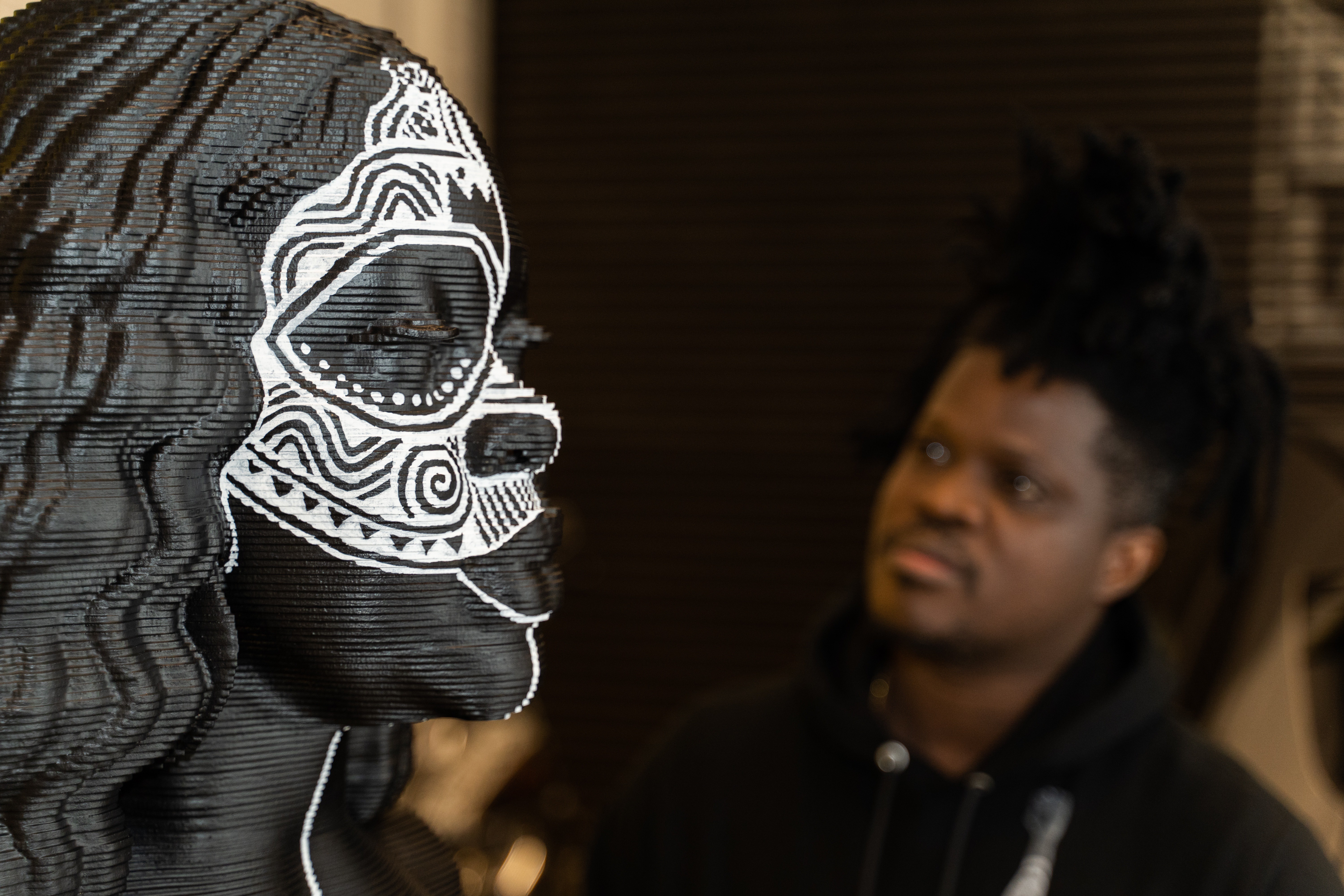 Artwork by Laolu Senbanjo, Chris Carnabuci, Breonna: Oya (kí èmí wa gùn kí ikú wa kúrú), Made of acrylic on CNC Cut Plywood