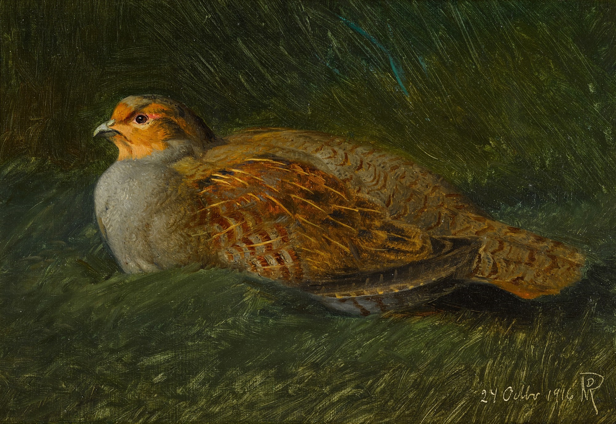 Artwork by Niels Peter Rasmussen, A grey partridge, Made of oil on board