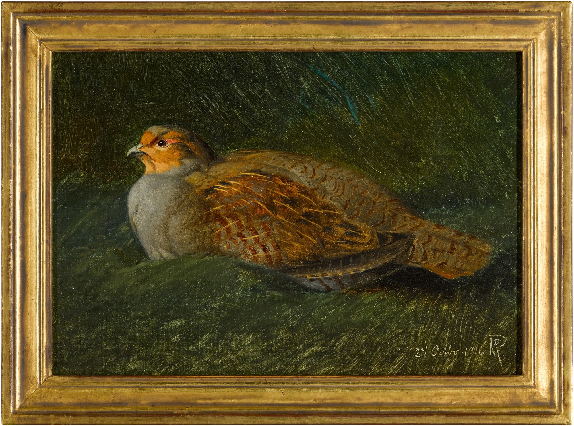 Artwork by Niels Peter Rasmussen, A grey partridge, Made of oil on board