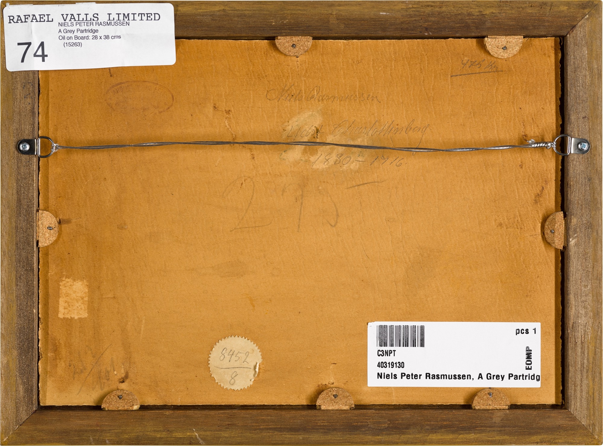 Artwork by Niels Peter Rasmussen, A grey partridge, Made of oil on board