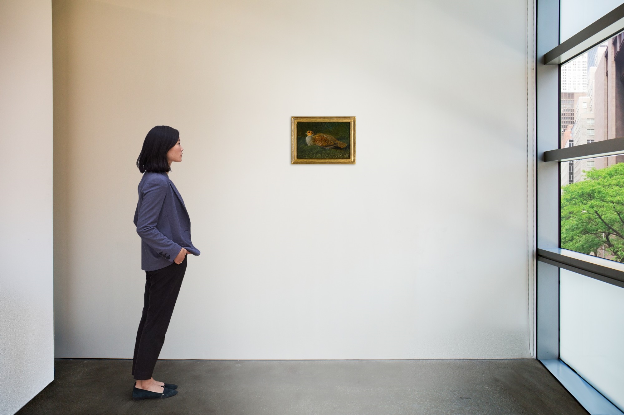 Artwork by Niels Peter Rasmussen, A grey partridge, Made of oil on board