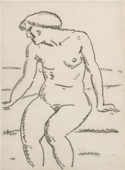 Sitzender Akt mit Gesicht im Profil by Alexej von Jawlensky, dated 1912