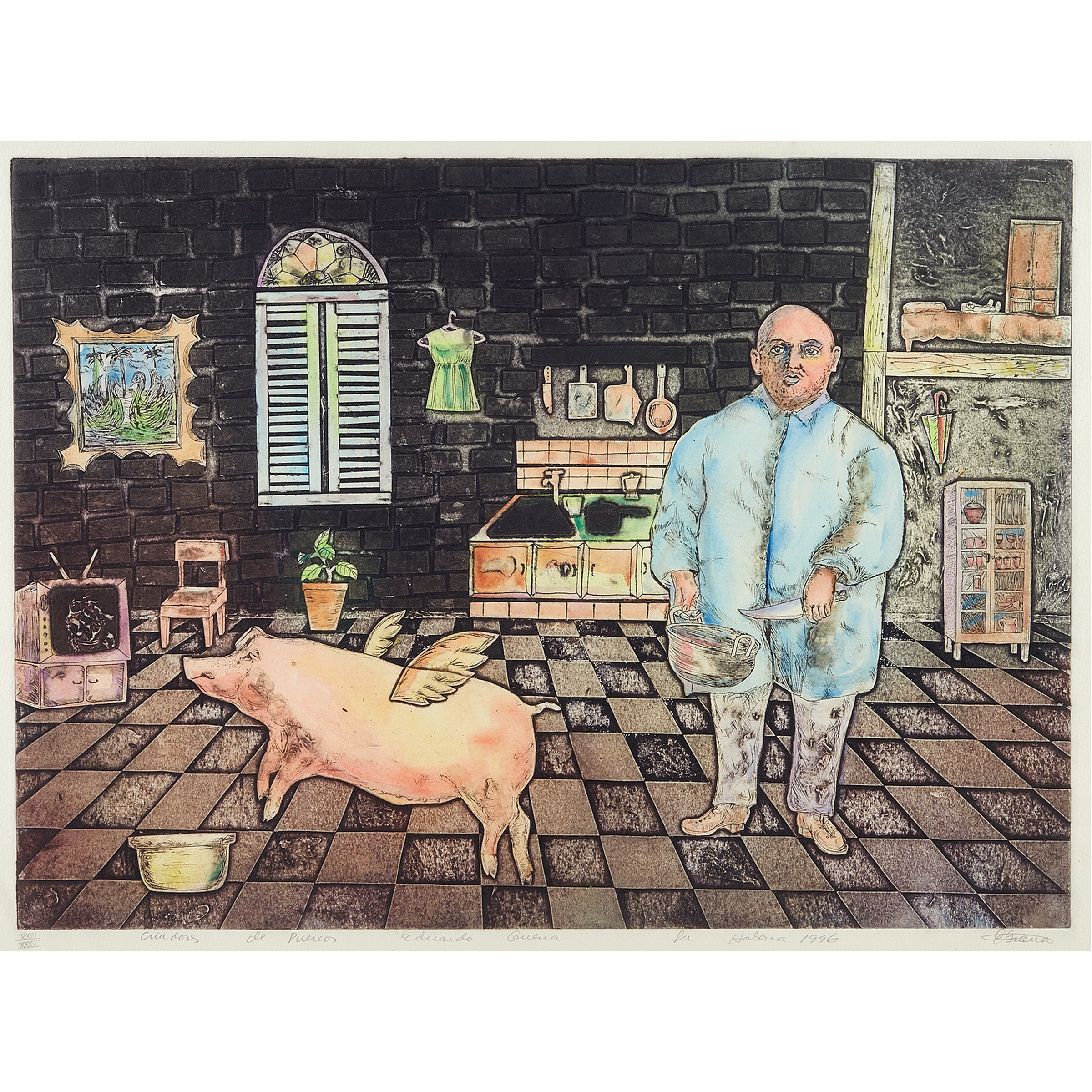 Artwork by Eduardo Guerra Hernández, Cuadors de Puercos, Made of Hand colored Colograph