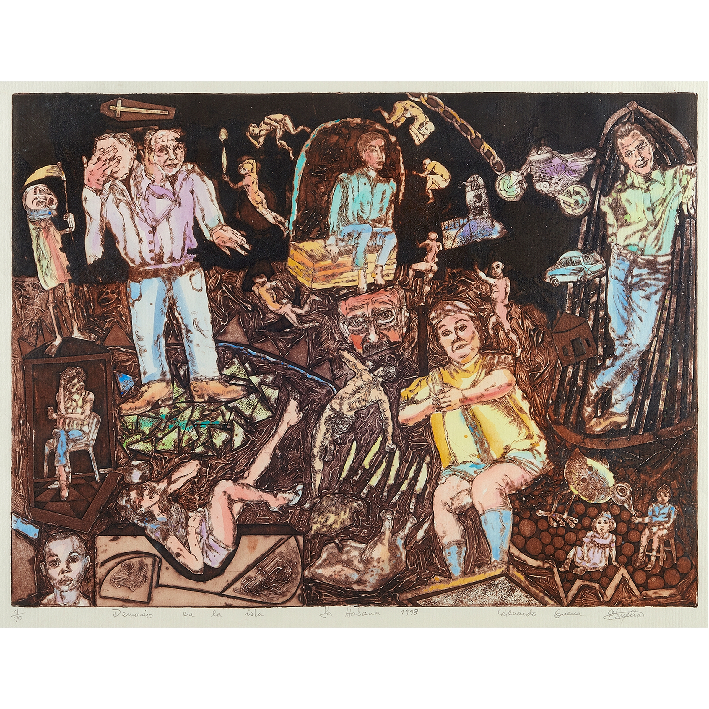 Artwork by Eduardo Guerra Hernández, Demonios en la Isla, Made of Hand colored Colograph