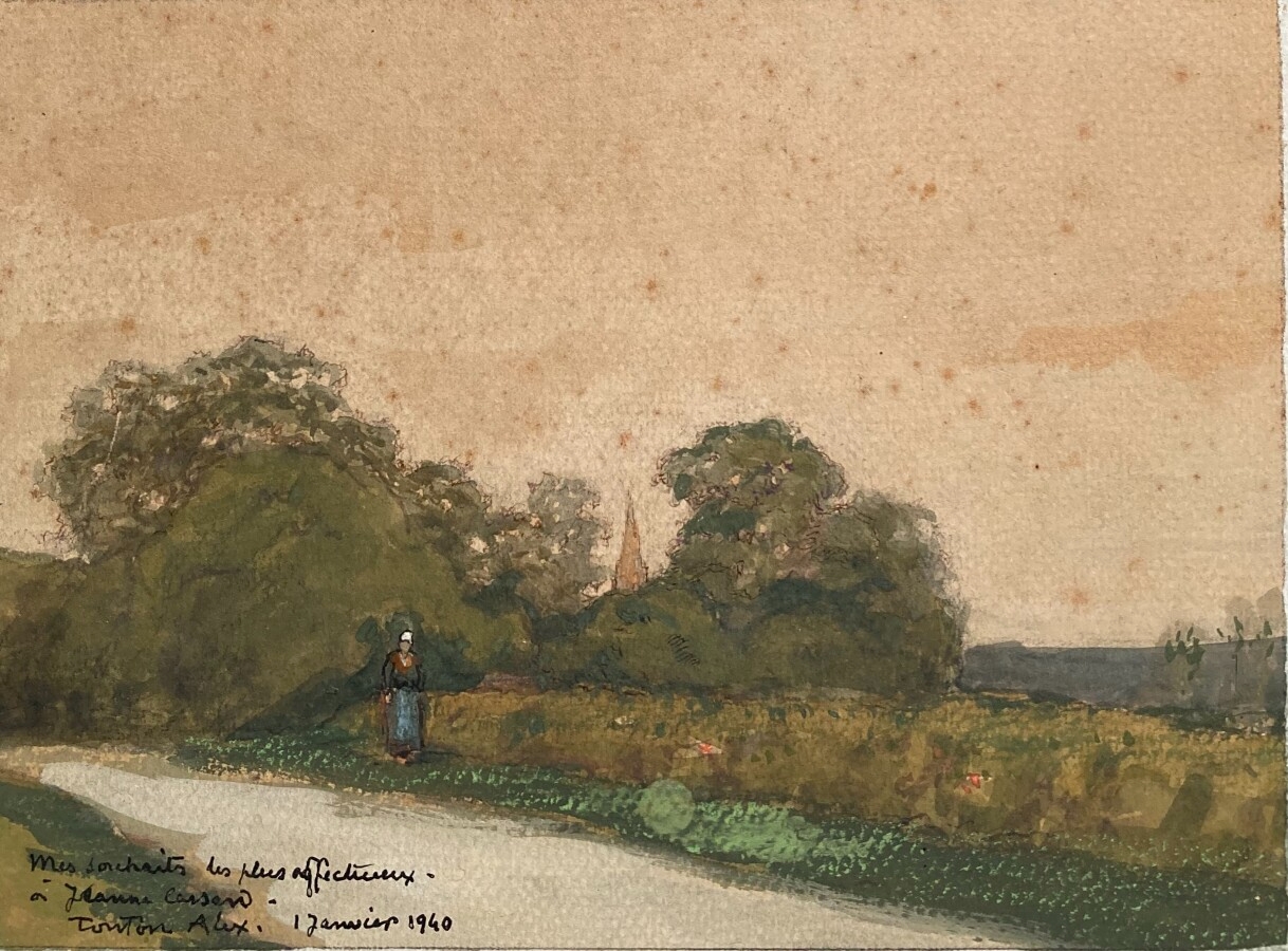 Artwork by Alexis De Broca, Promenade aux abords du village, Made of Watercolor and gouache