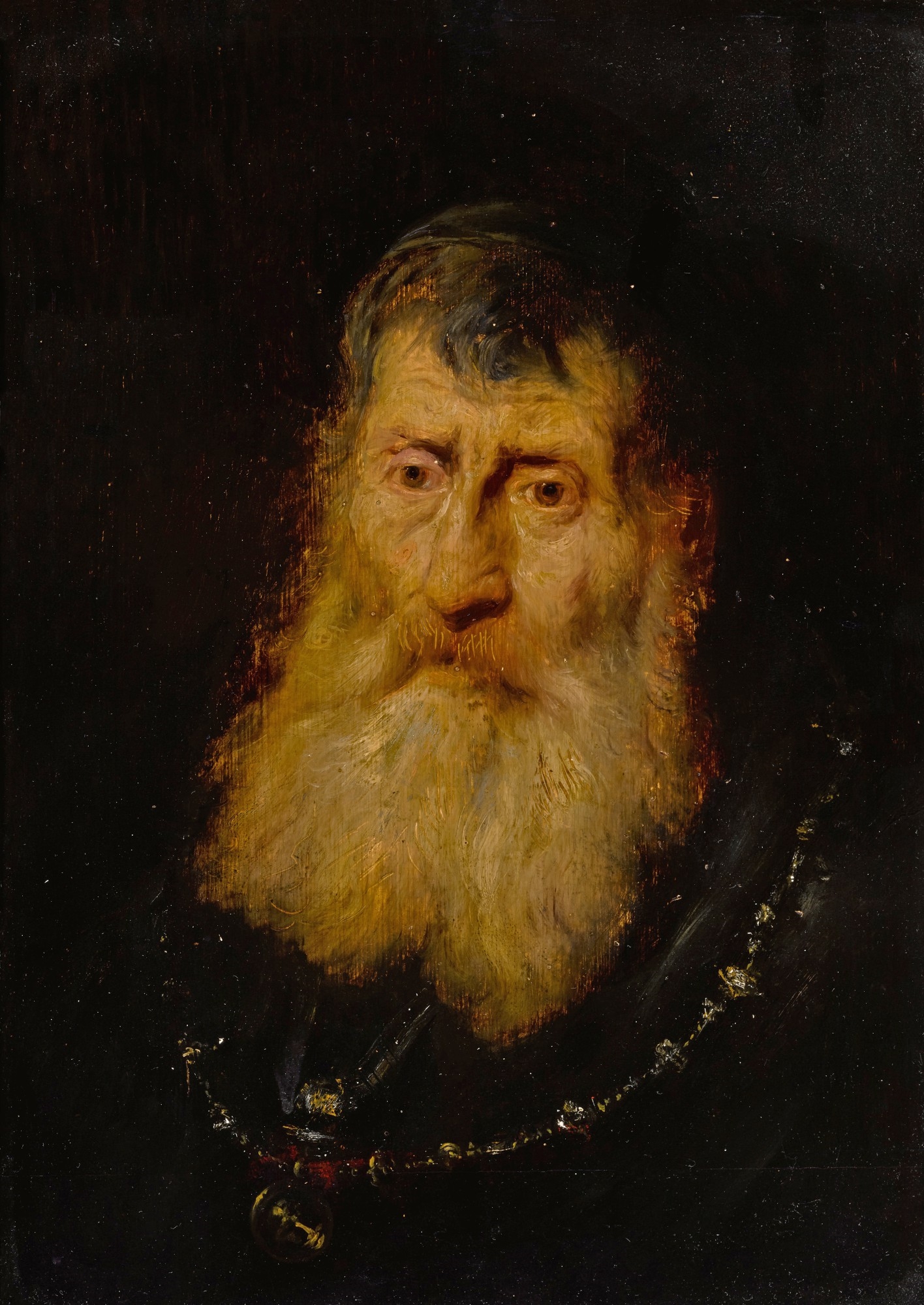 Bust of a man with cap and gold chain by Jan Lievens